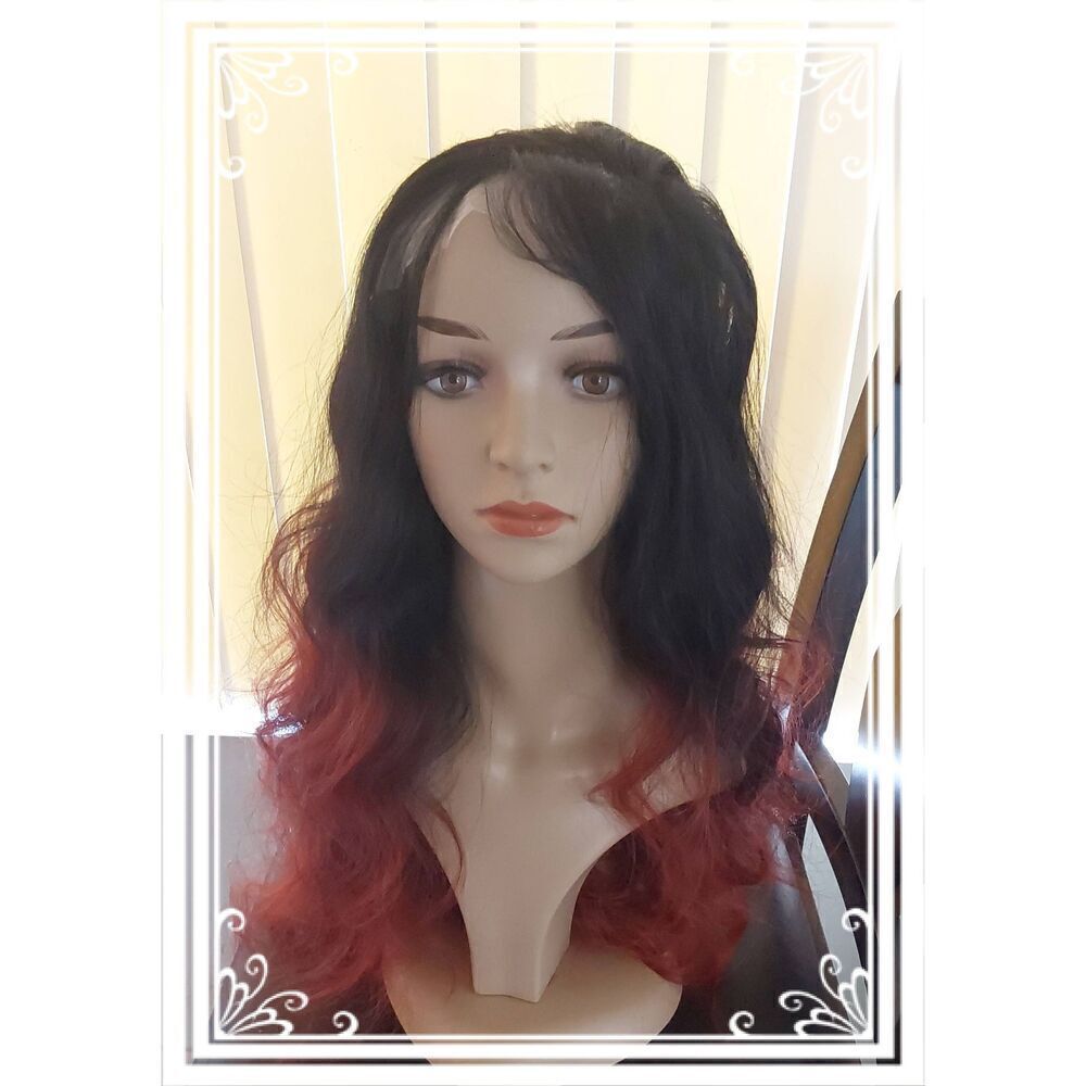 Stunning Black & Burgundy Curls Long Lace Front Multi-Fiber Wig